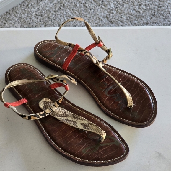 Sam Edelman Sandal Women Sz 8/8.5 Gigi Mixed Animal Print Leather  Cheetah Flat - Picture 5 of 12